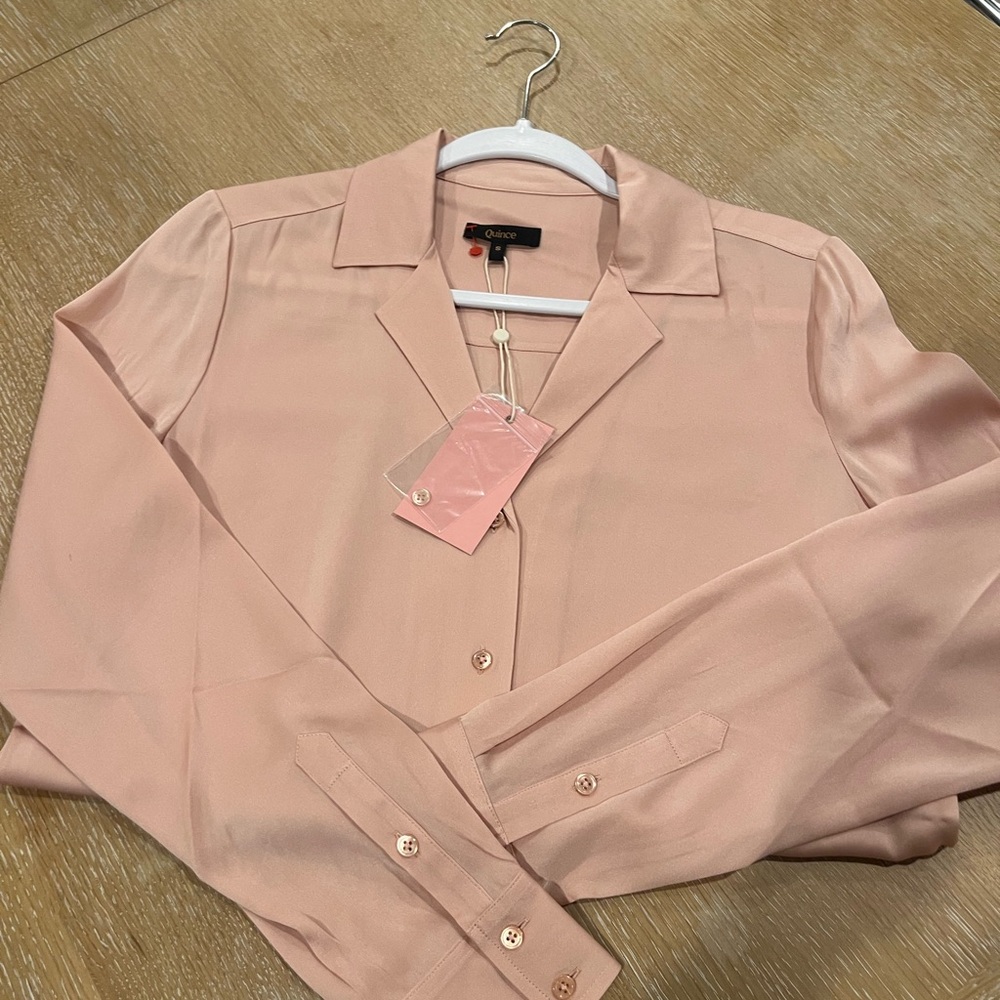 Quince Washable Silk Blush Pink Collared Shirt - Picture 2 of 4